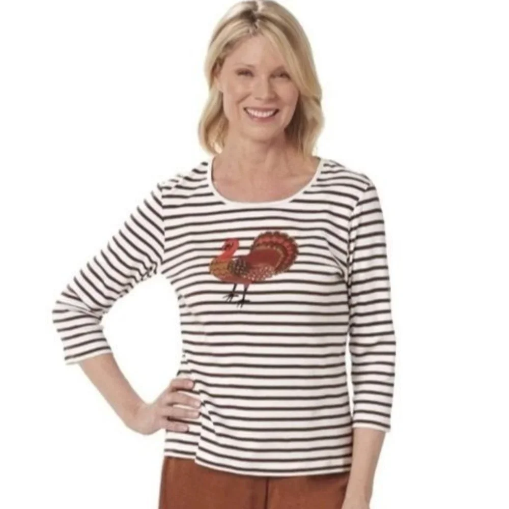 TURKEY KNIT TOP Serengeti striped embellished Striped Top size Medium - Picture 1 of 6